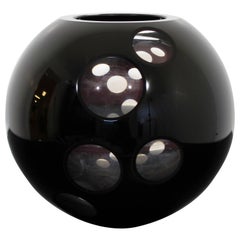 Vase en verre noir contemporain Mazzega Murano Art Sculpture Lentilles polies