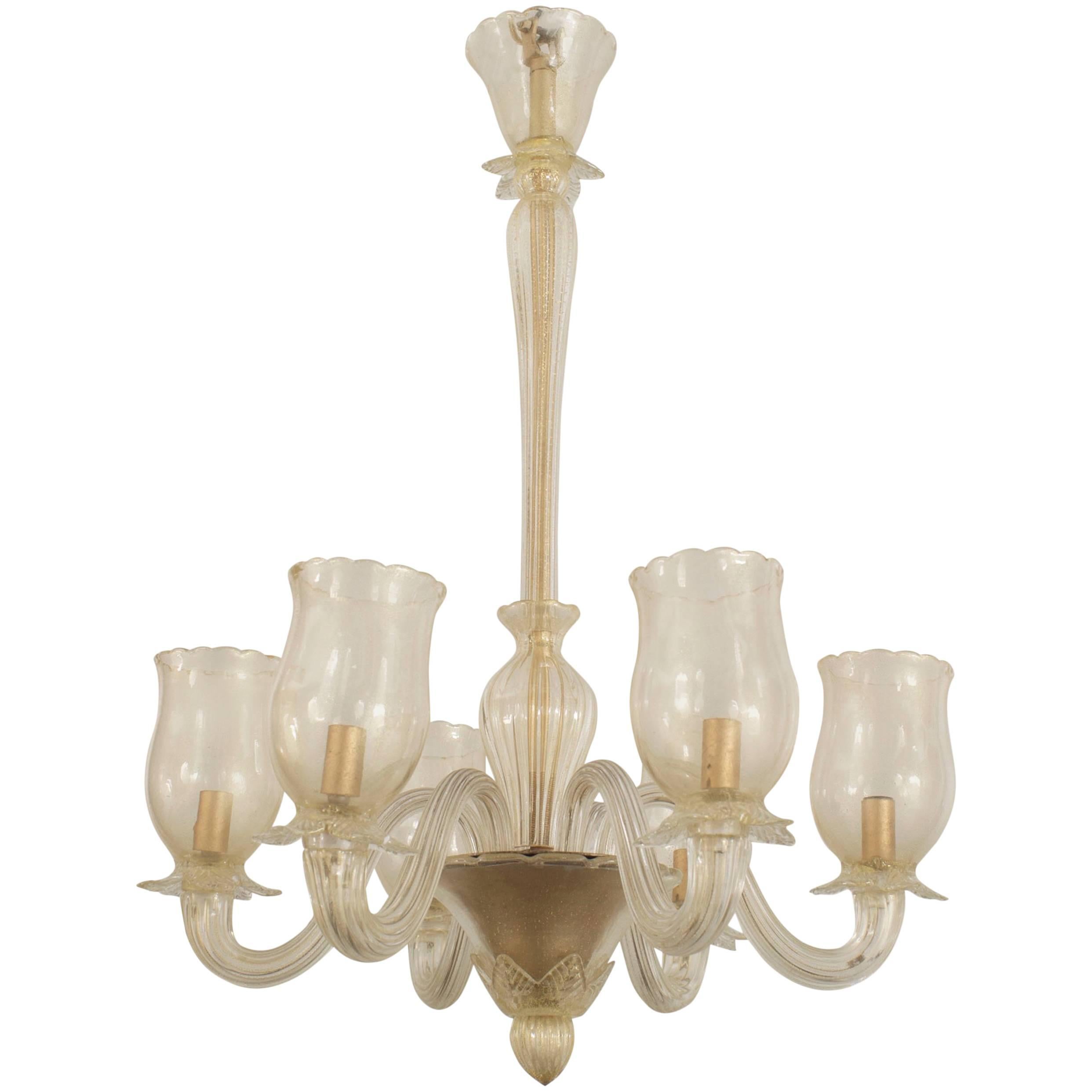 Barovier et Toso Italian Murano Gold Dusted Glass Chandelier For Sale