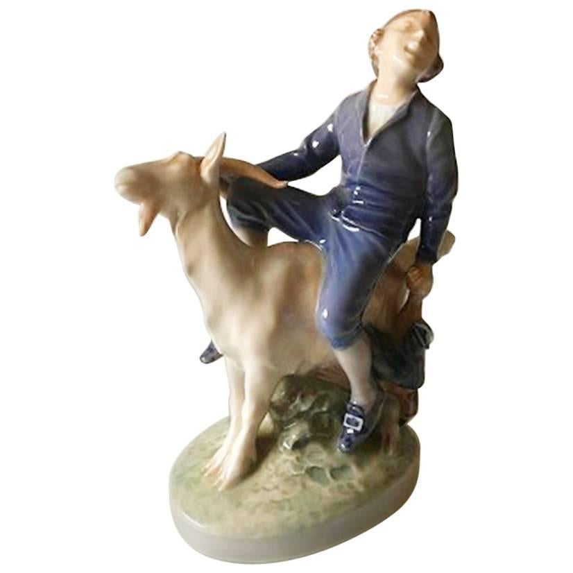 Royal Copenhagen Figurine Boy on Goat #1228 Hans Christian Andersen Fairytale For Sale