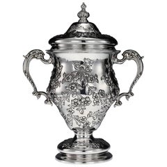 Antique Edwardian Solid Silver Huge Two Handled Cup and Cover, London circa 1902
