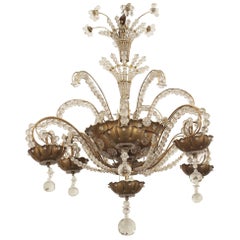 French 1940s Gilt Brass and Cut Glass Chandelier, by Baguès