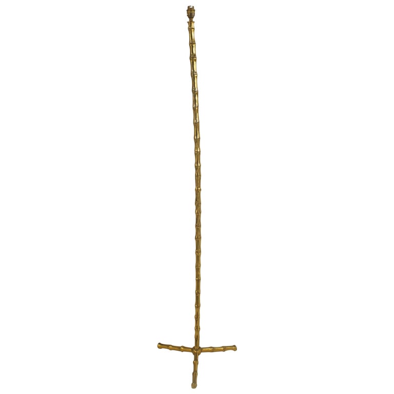 French Mid-Century Bagues Style Faux Bamboo Floor Lamp For Sale