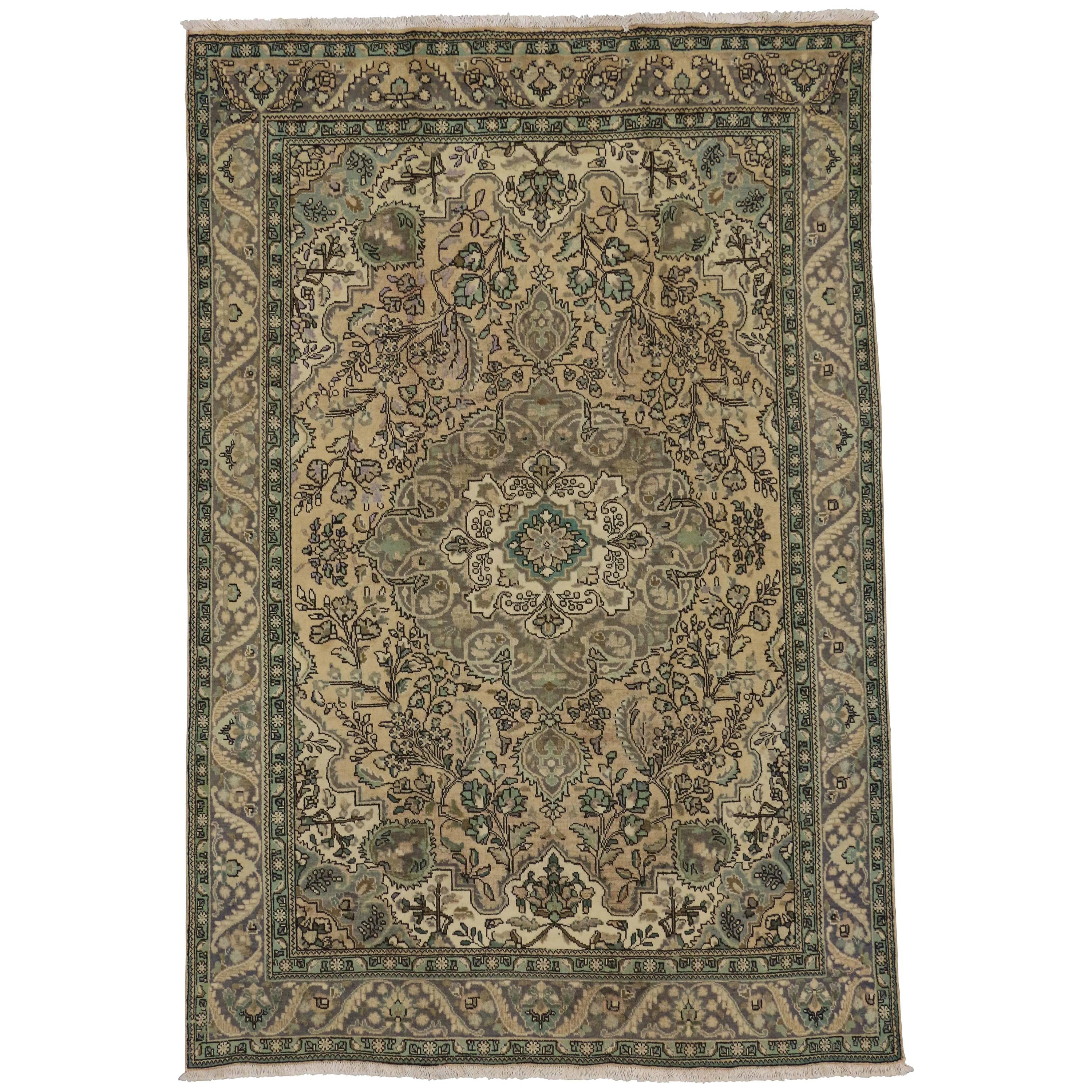 Vintage Persian Tabriz Area Rug with French Provincial Style For Sale