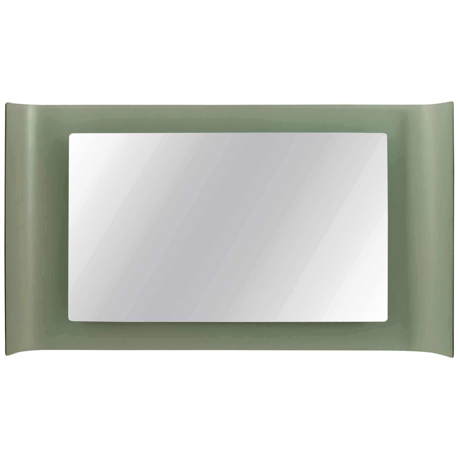 Fontana Are Italian Mid-Century Frosted Green Glass Wall Mirror For Sale
