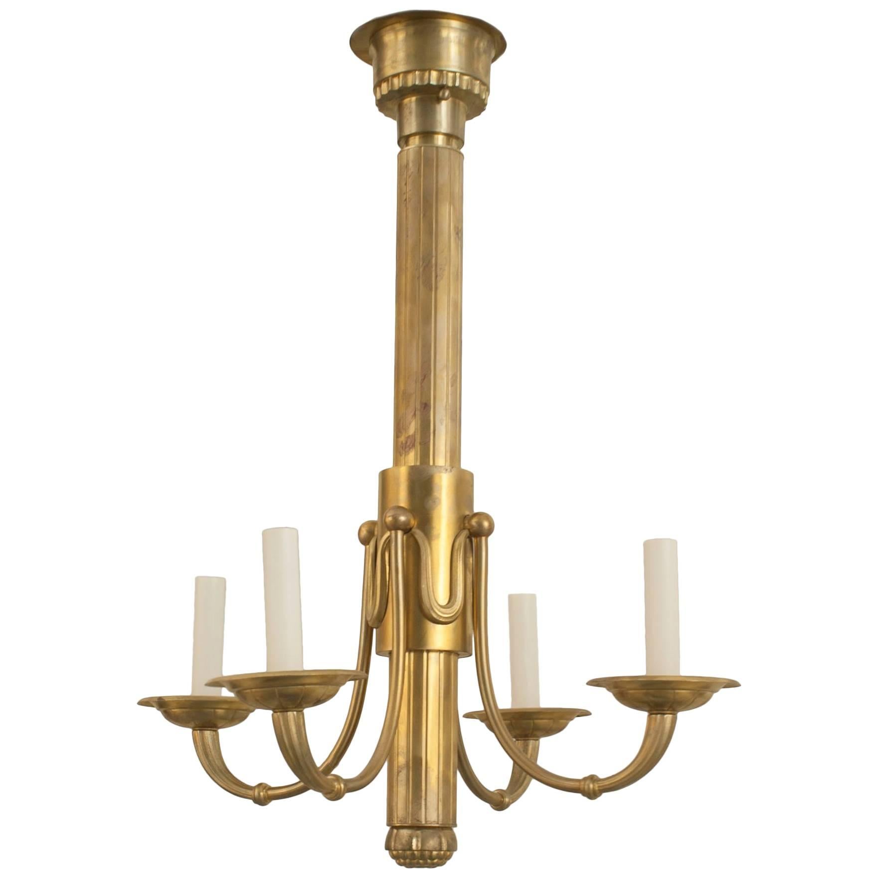 French Mid-Century Brass Chandelier For Sale