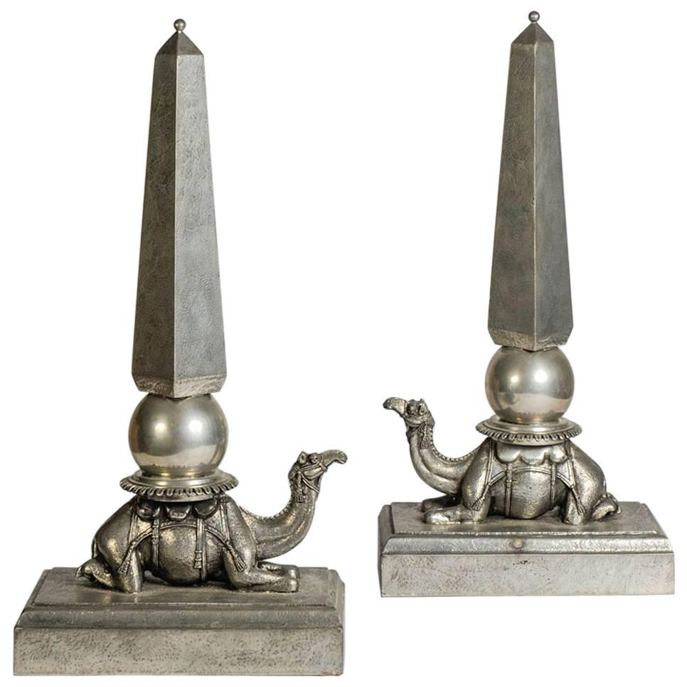 Pair of Pewter Sculptural Obelisks by Figura Piero For Sale