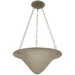 French Art Deco Round Cone Shaped Pendant Form Frosted Molded Glass Chandelier
