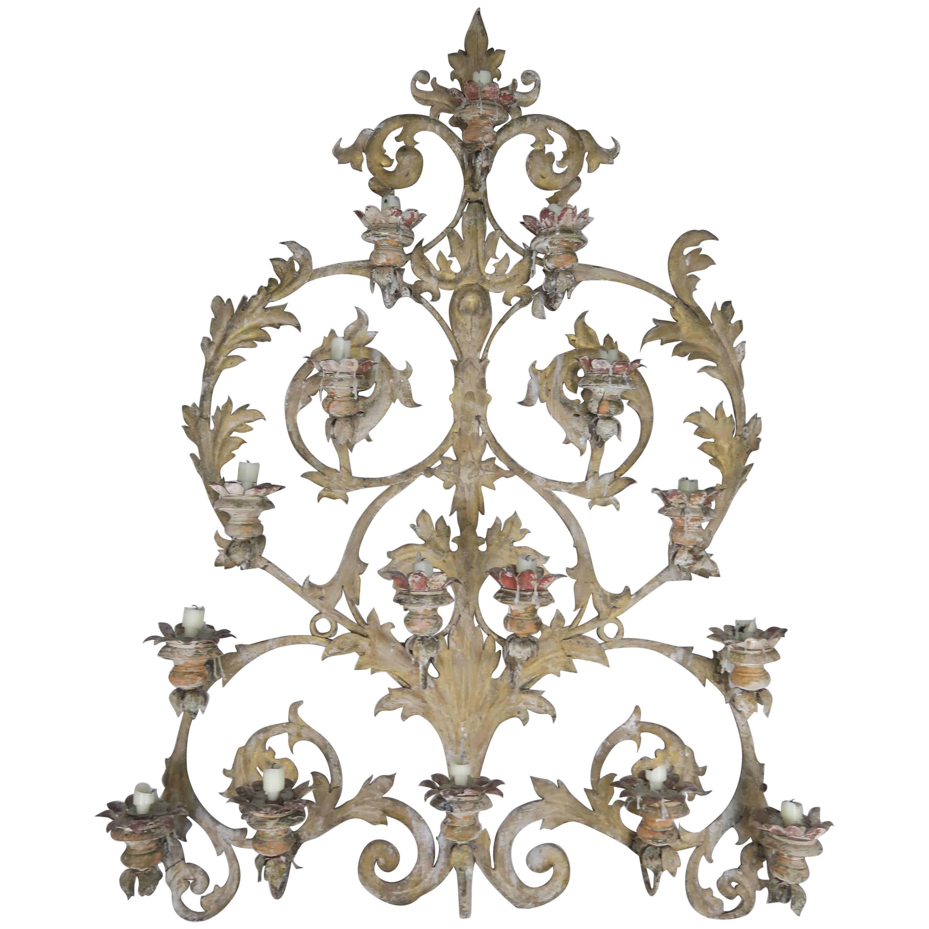 19th Century Italian 16-Light Wall Ornament for Candles