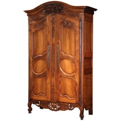 Exceptional 18th Century French Carved Walnut Wedding Armoire from Provence