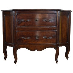 Italian Walnut Louis XV Style Shallow Two-Drawer Commode, 19th Century