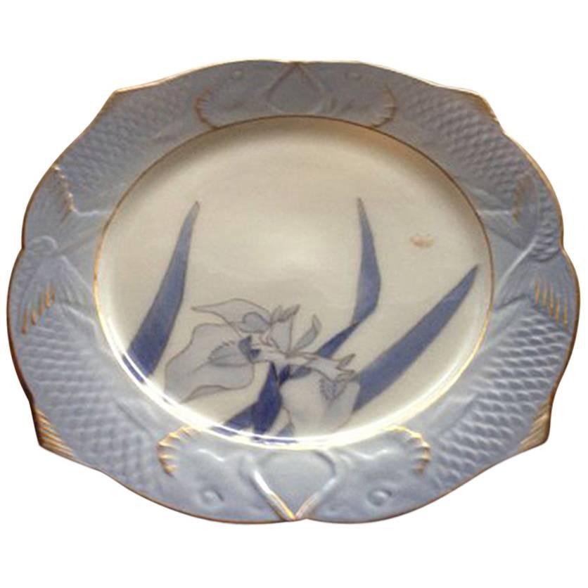 Royal Copenhagen Art Nouveau Fish Plate with Iris 3 of 3 For Sale