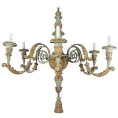 19th Century Italian Painted Wood and Iron Chandelier