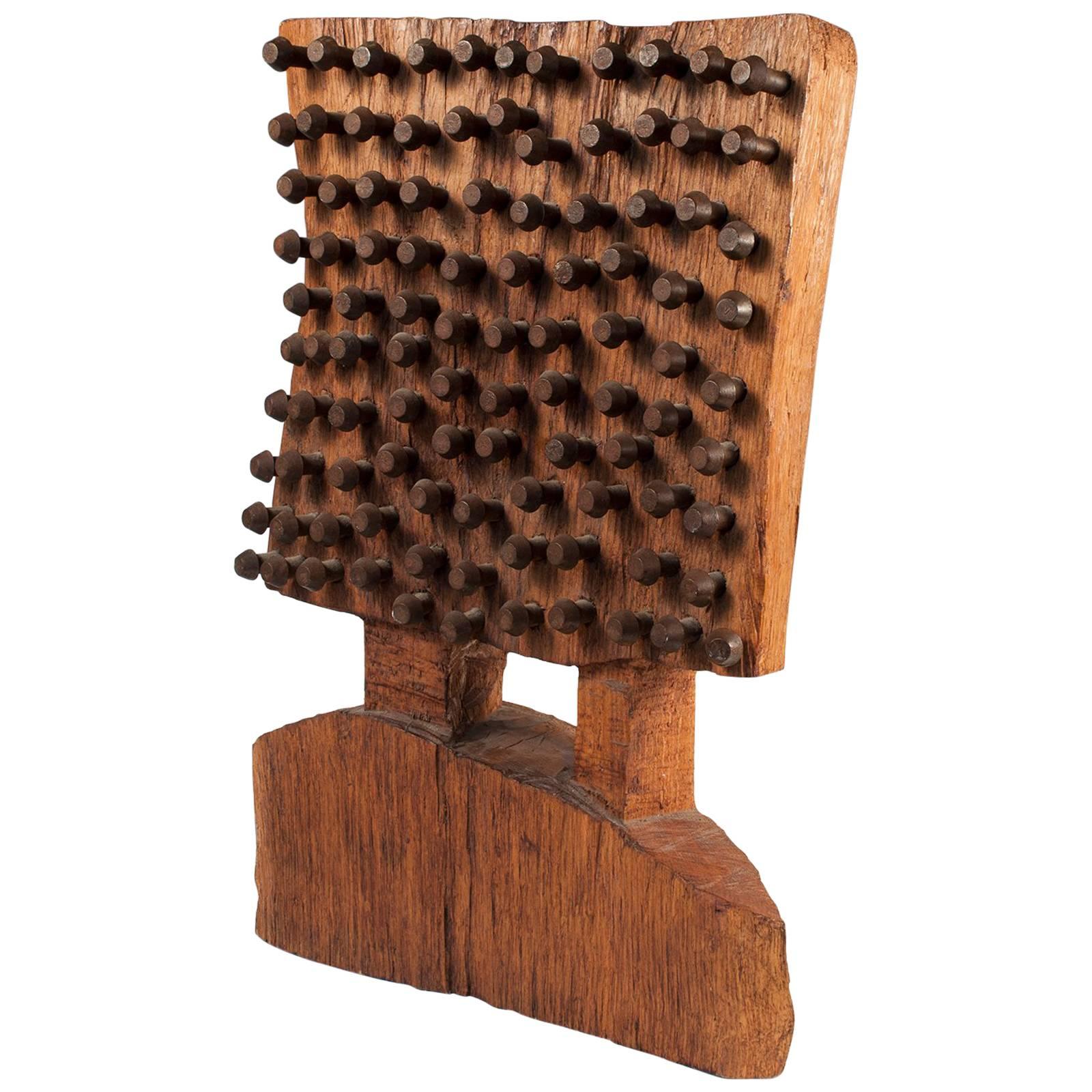 Midcentury Wood, Stud and Nail Brutalist Sculpture by an Unknown Artist