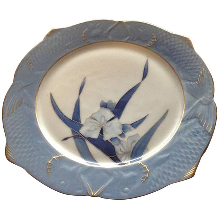 Royal Copenhagen Art Nouveau Fish Plate with Iris 2 of 3 For Sale at