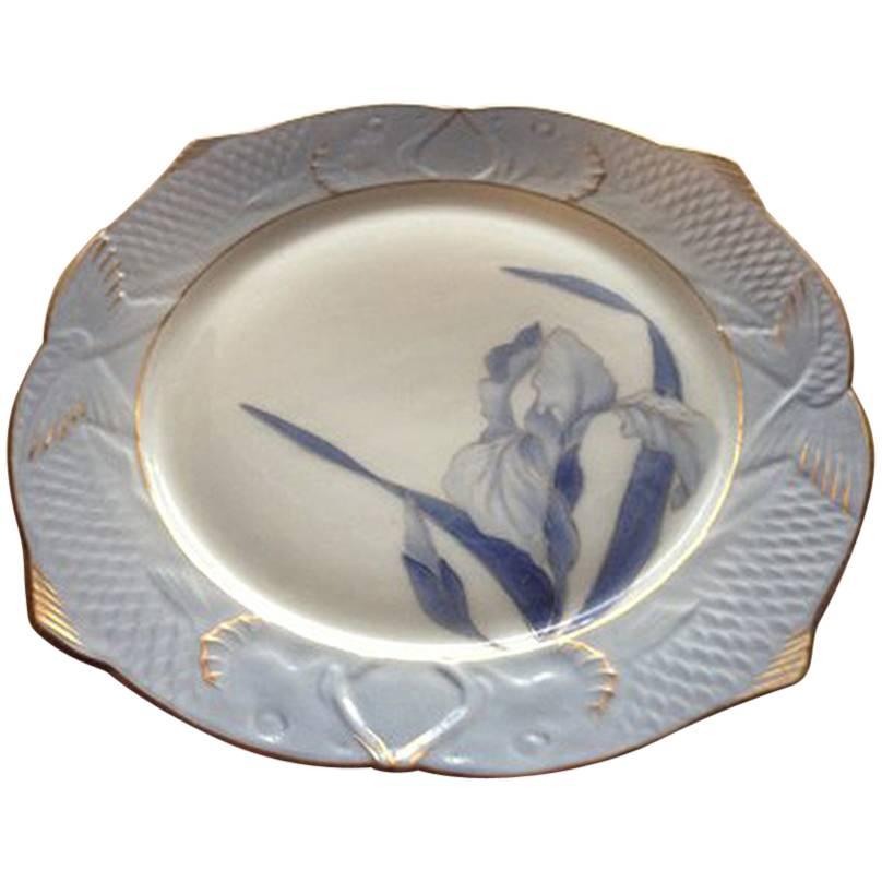 Royal Copenhagen Art Nouveau Fish Plate with Iris 1 of 3 For Sale