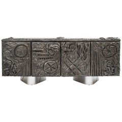 Paul Evans Sculpted Bronze Floating Cabinet in Argente Finish, 1969