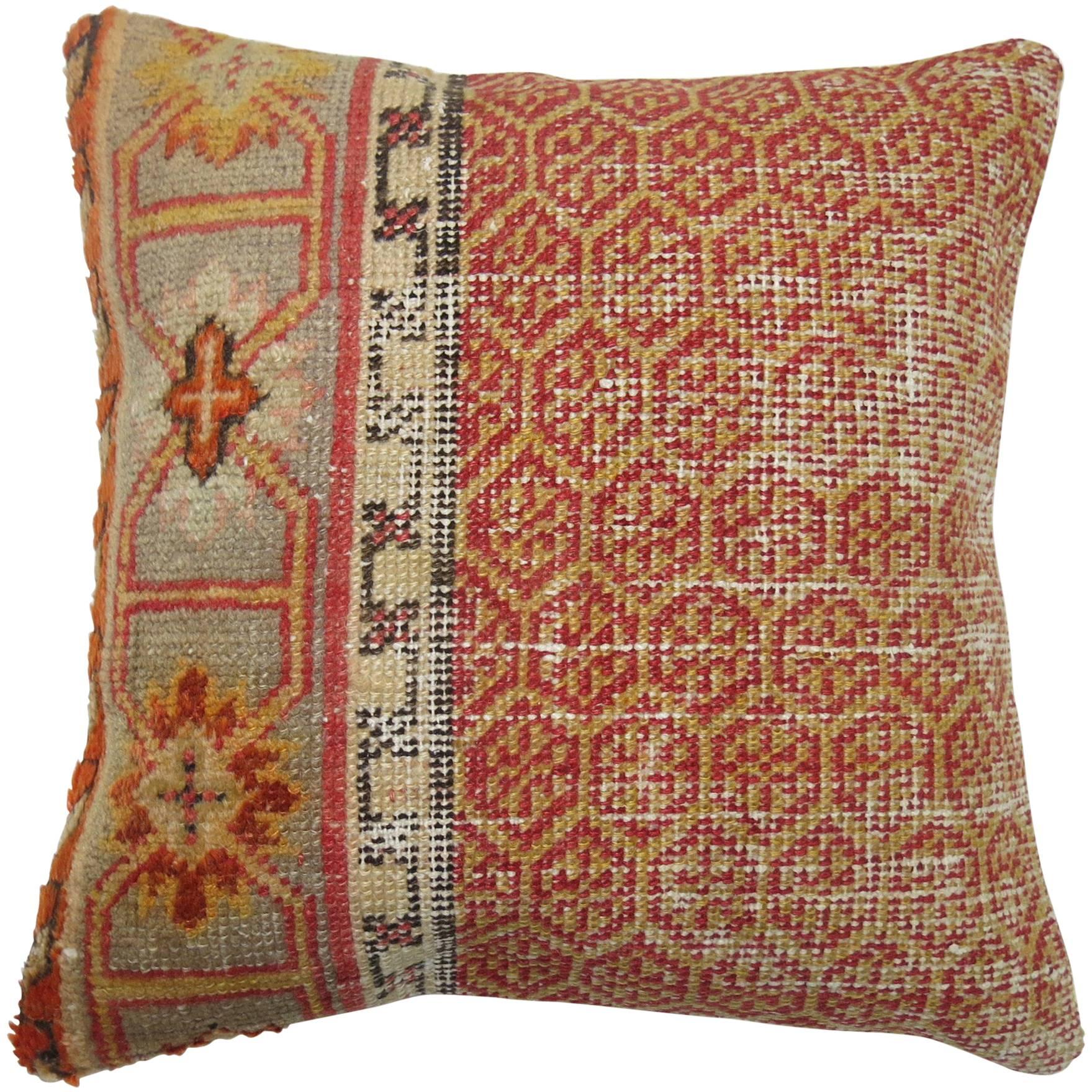 Shabby Chic Orange Turkish Rug Pillow with Red Backside