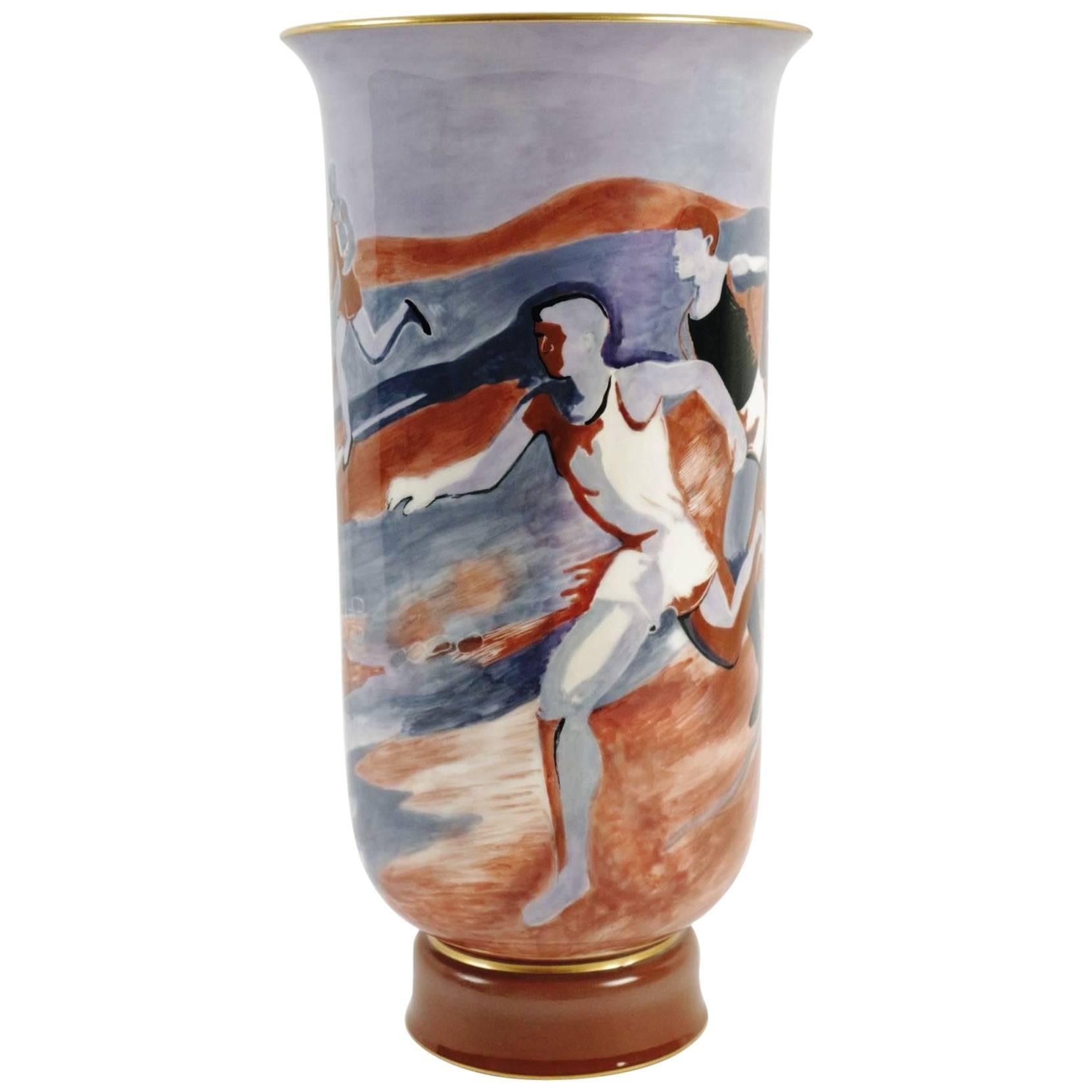 Manufacture de Sèvres, Large Vase Decorated with "Runners", Art Deco, 1933 For Sale