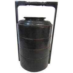 Chinese Black Lacquer Four-Tier Food Basket