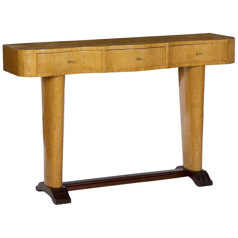 Art Deco Birdseye Maple ThreeDrawer Console Table Brazil circa 19401960 at 1stDibs