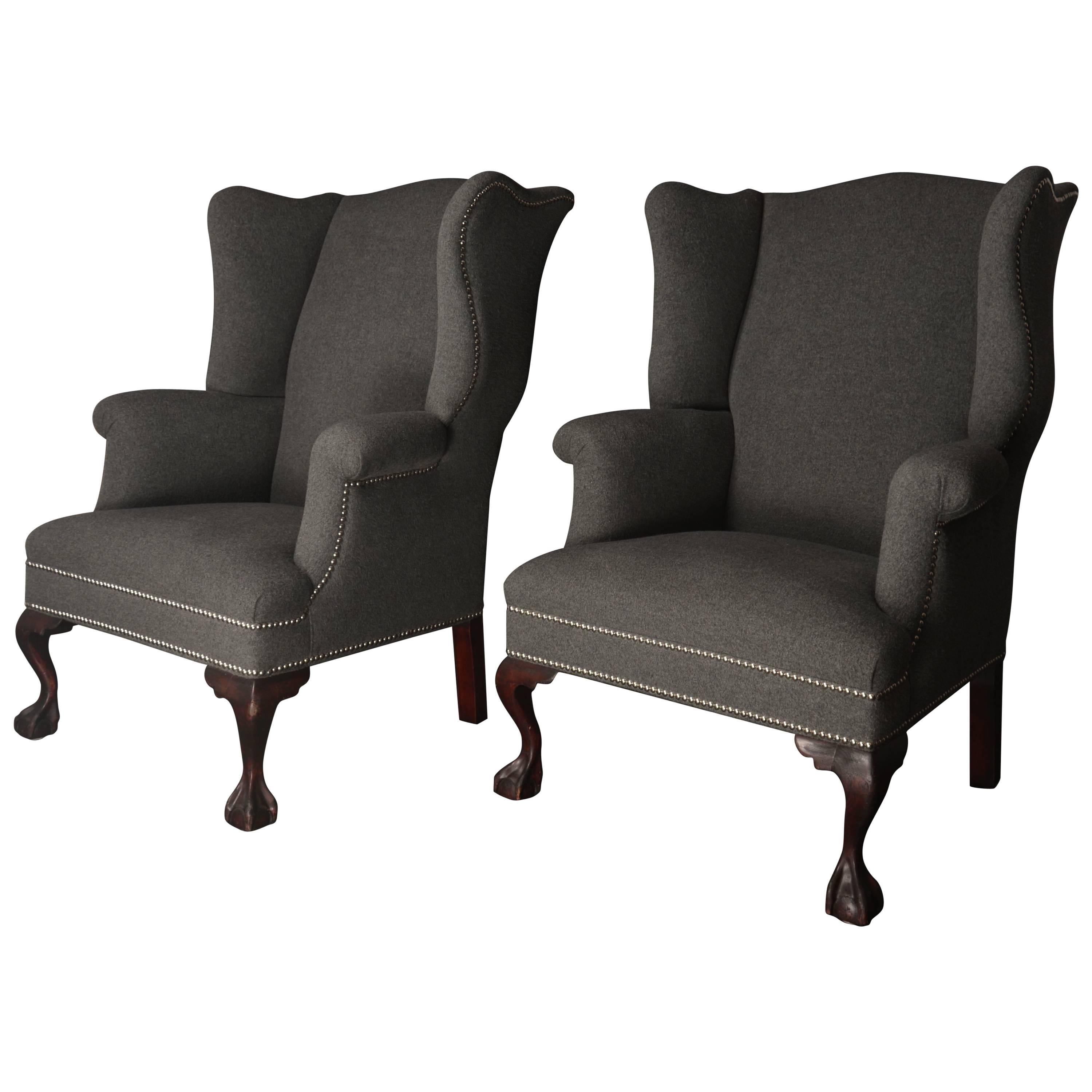 19th Century Wingback Chairs in Cashmere/Wool Blend For Sale