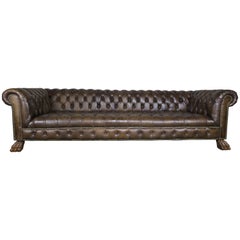 Monumental Leather Tufted Chesterfield Sofa with Lion Paw Feet
