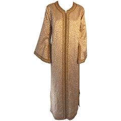 Moroccan Caftan in Gold Bronze Metallic Brocade, Maxi Gown Dress Kaftan