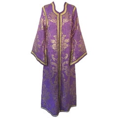 Lavender and Gold Brocade 1970s Maxi Dress Caftan, Evening Gown Kaftan