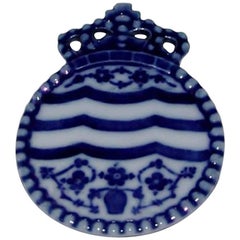 Royal Copenhagen Porcelain Button with Crown and Blue Fluted Motif