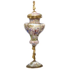 Vienna Enamel Covered Chalice, Silver Gilt Figure Stem, circa 1890