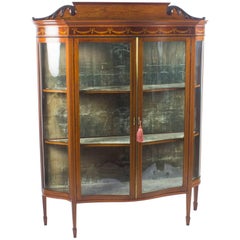 Early 20th Century Edwardian Serpentine Inlaid Mahogany Display Cabinet