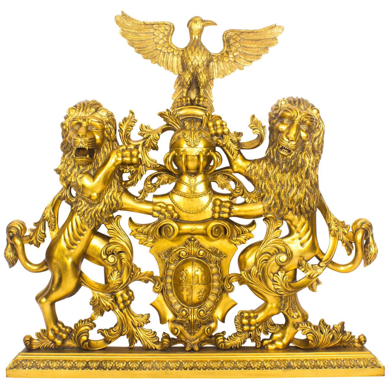 Mahogany Heraldic Carved Giltwood Coat of Arms, Late 20th Century