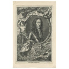 Antique Portrait of Willem the Third by P. Tanjé, 1749