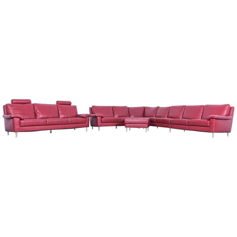 Ewald Schillig Designer Corner Sofa Set With Footrest Red