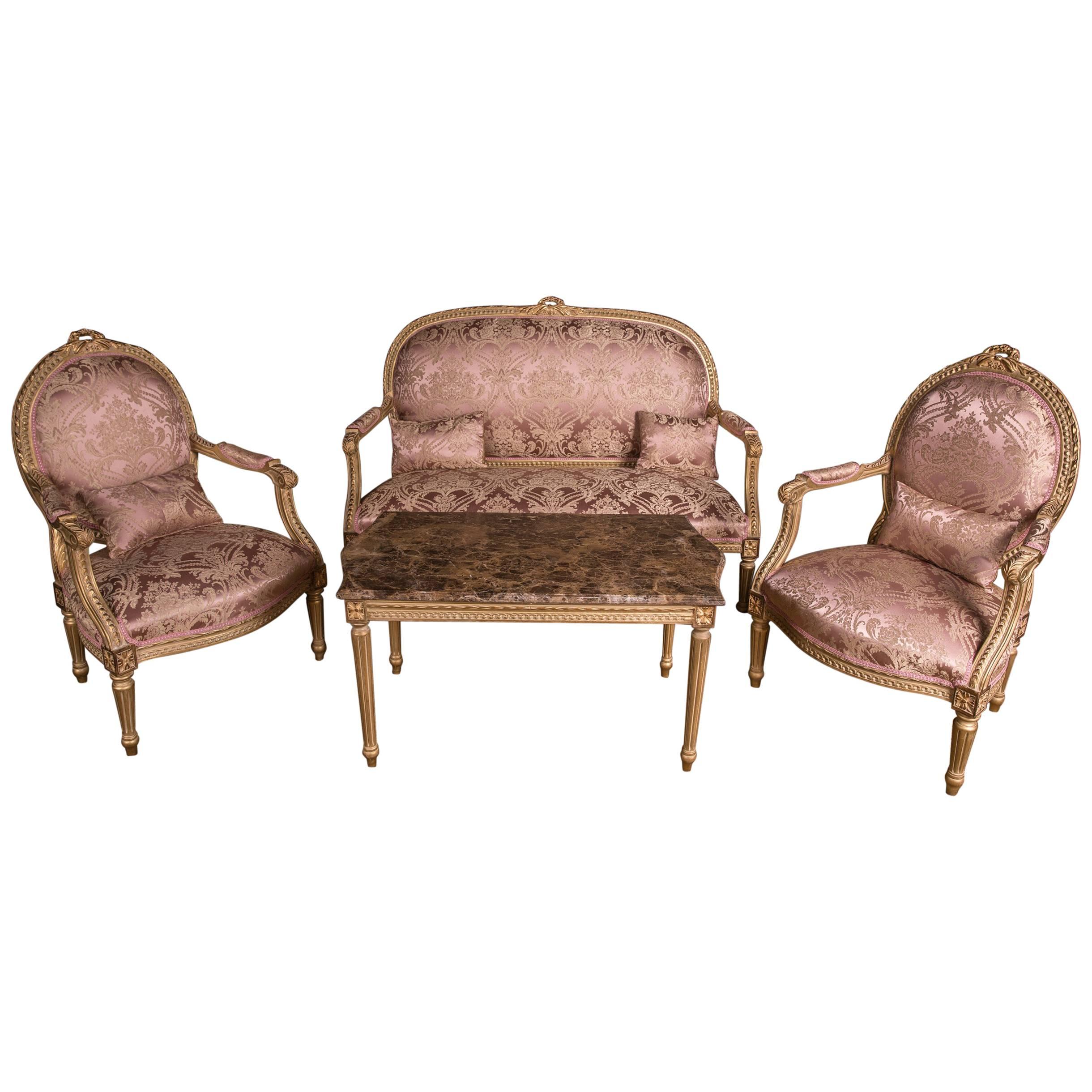 French Seating Set Louis Seize Style, Nice Floral Patterns