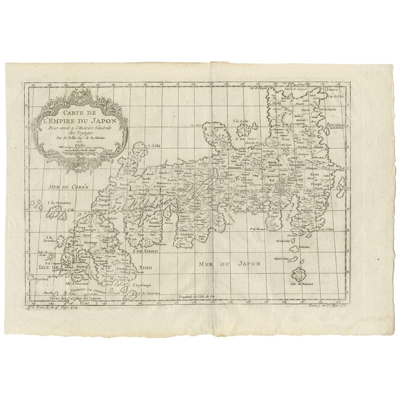 Antique Map of Japan by J.N. Bellin, 1752 For Sale