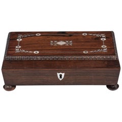 Antique Mahogany Sewing Box with Inlaid Mother-of-Pearl, 19th Century