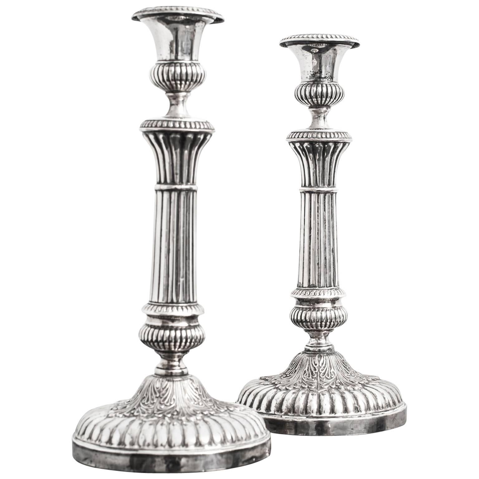 Pair of French Silver Metal Candlesticks