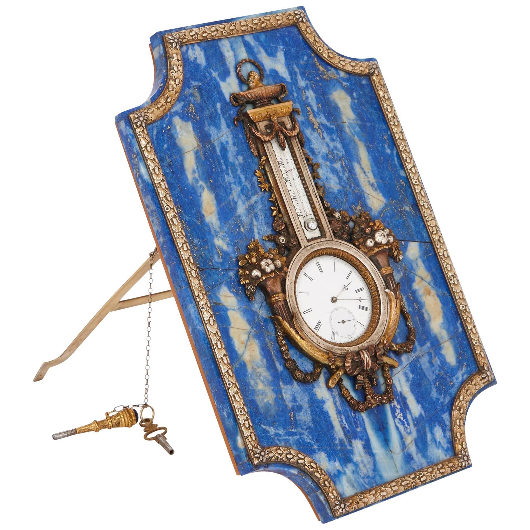 Lapis Lazuli Table Clock and Barometer