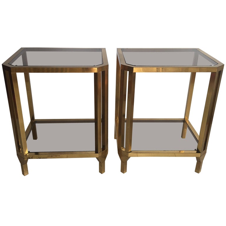 Pair of Vintage French Brass Bedside or Side Tables For Sale