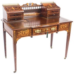 Antique Rosewood and Marquetry Carlton House Desk, Early 20th Century