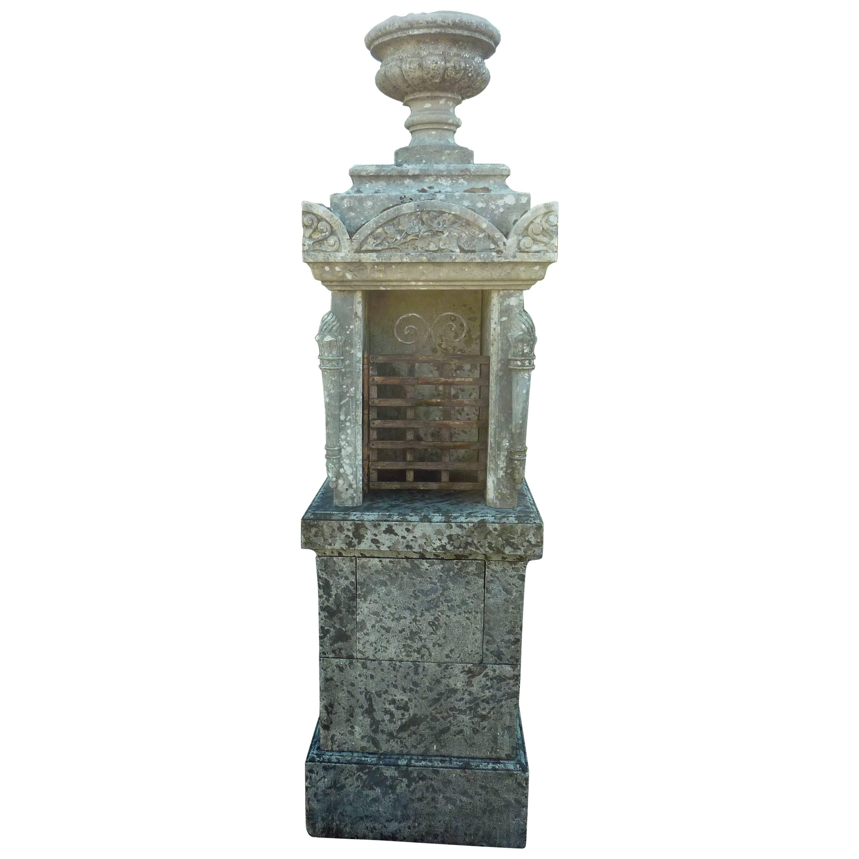 19th Century Oratory in Natural Stone with Vase Carved with Gadroons, France For Sale