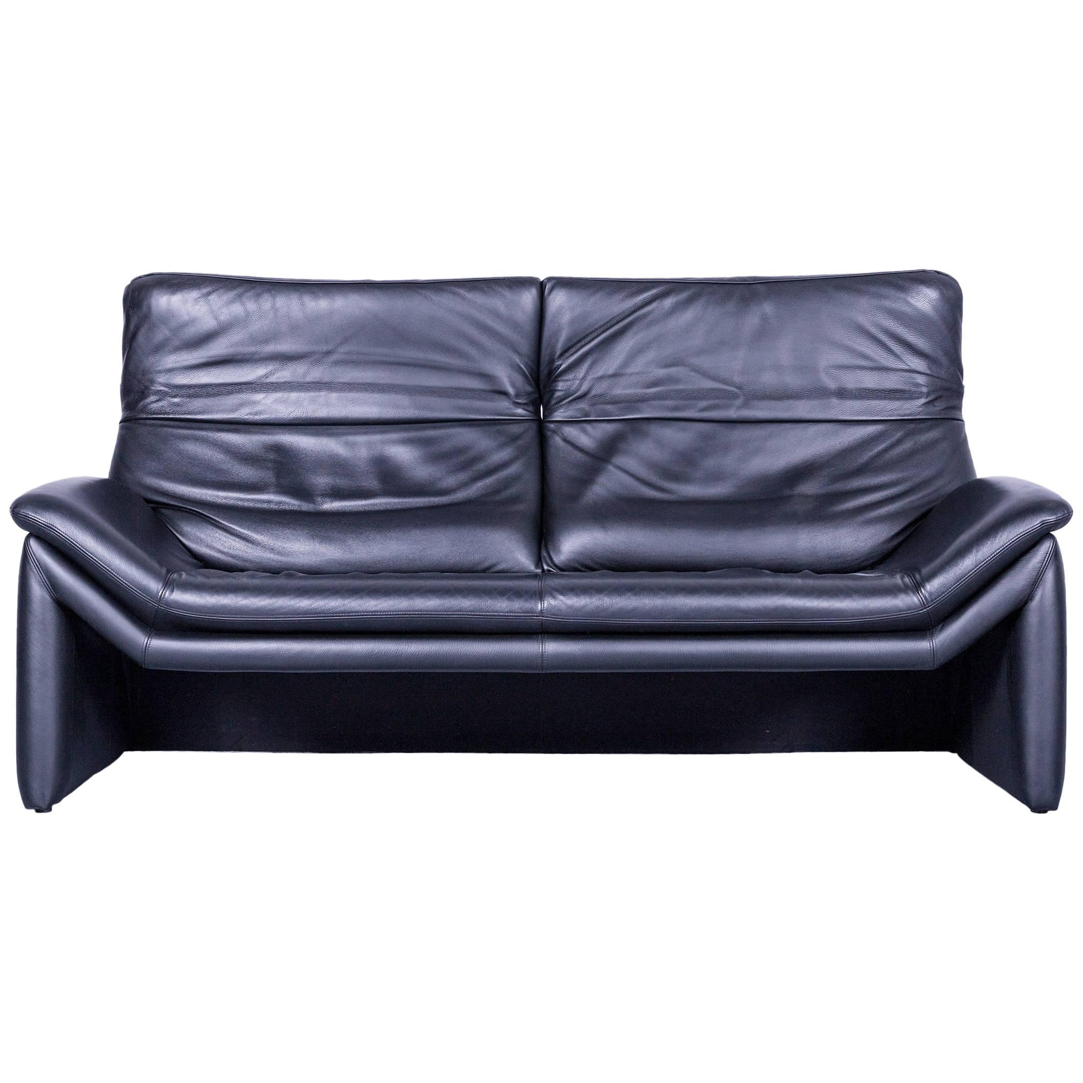 De Sede by Hans Kaufeld Designer Sofa Black Leather Two-Seat Function Modern For Sale