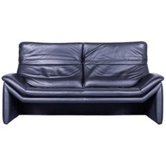 De Sede by Hans Kaufeld Designer Sofa Black Leather Two-Seat Function Modern
