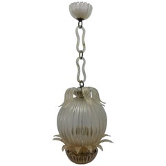 Leaf Chandelier with Murano Glass Cup, Produced by Barovier & Toso