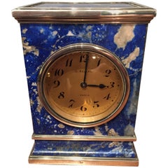 20th Century Silver and Lapis Clock Gustave Keller France