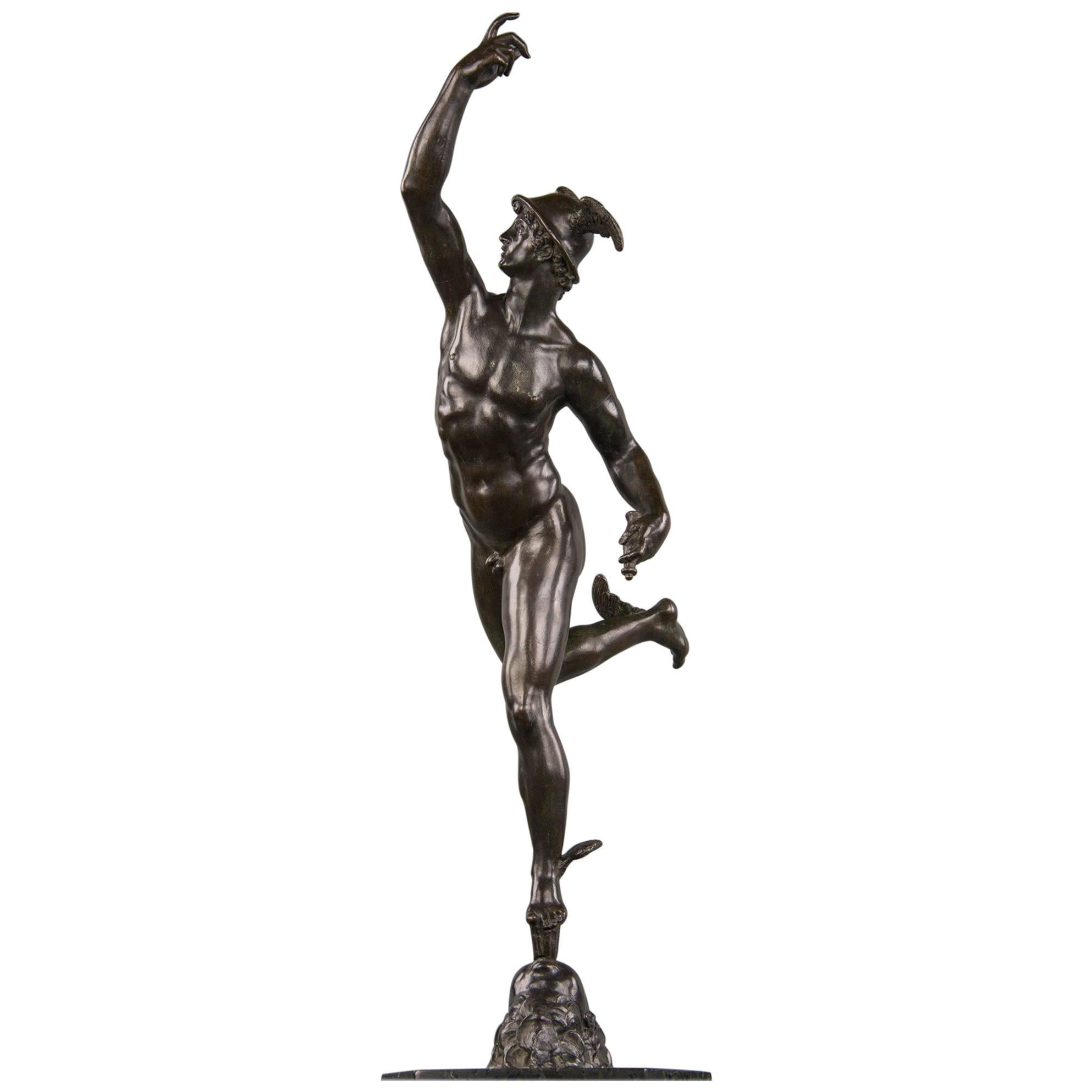 Fine Italian Bronze of Naked Mercury in Flight For Sale