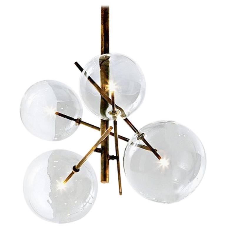 Gallotti & Radice Four Sphere Bolle Suspension Lamp in Glass and Burnished Brass For Sale