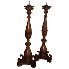 Antique Pair of Pearwood Turned Candlesticks, French, 19th Century