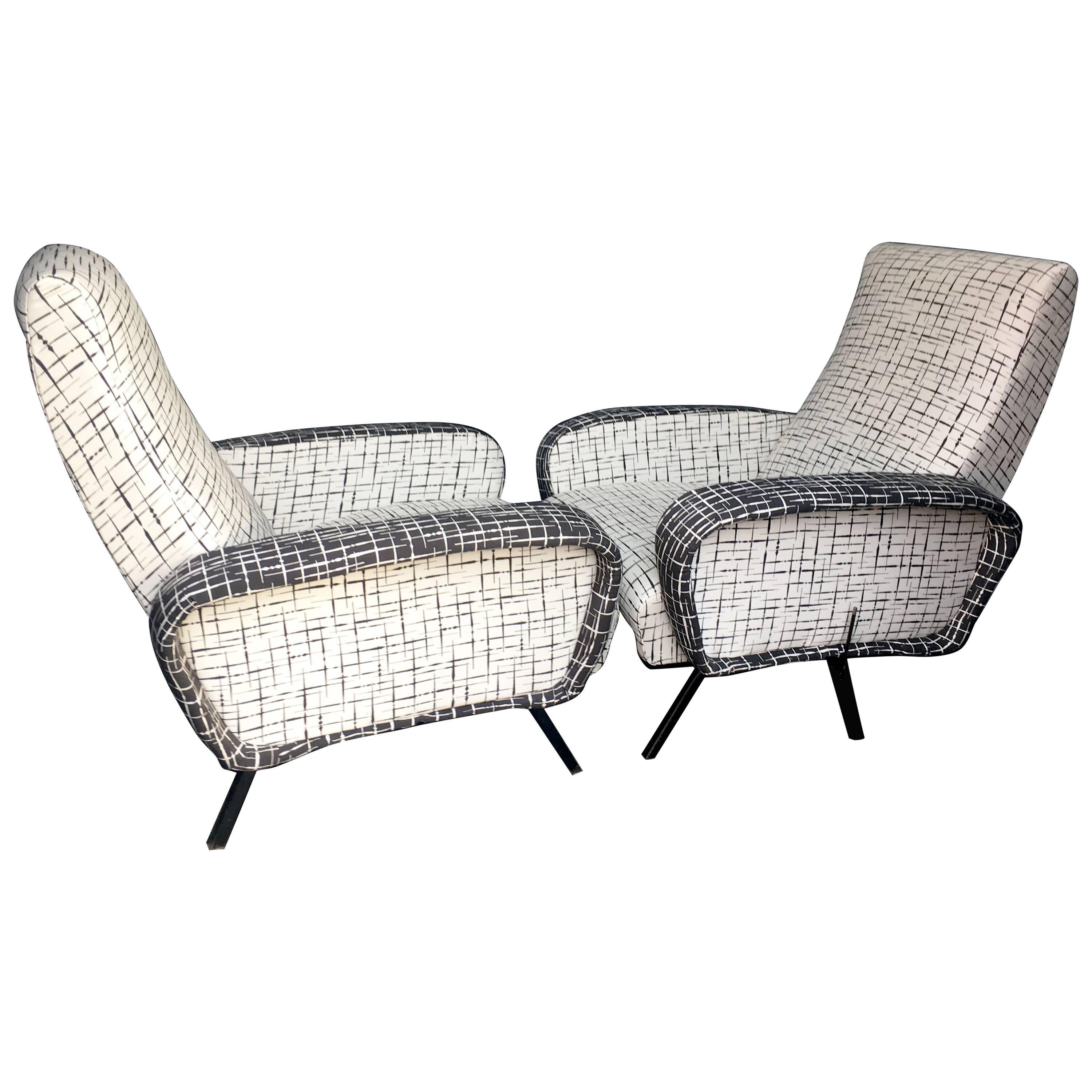 Pair of Italian Reclining Lounge Chairs in the Manner of Marco Zanuso